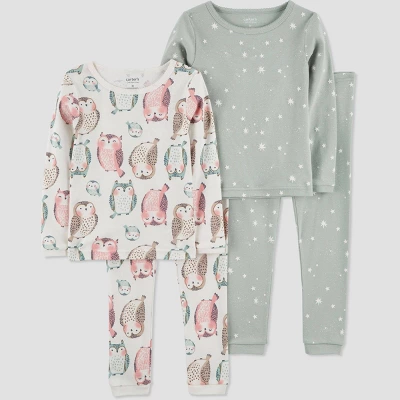 Carter's Just One You® Toddler Girls' Owls And Stars Long Sleeve Pajama Set - Green/Pink 5 Carter's Just One You® Toddler Girls' Owls And Stars Long Sleeve Pajama Set - Green/Pink - Image 3