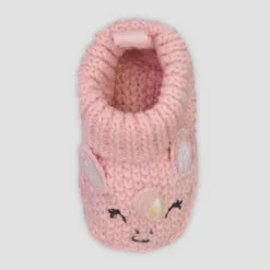 Carter's Just One You® Baby Girls' Knitted Slippers - Pink Newborn: Unicorn Pattern, Pull-On Bootie, Cotton Lining