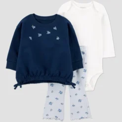 Carter's Just One You® Baby Girls' 3pc Floral Top & Bottom Set - Blue/Black -Carter's Just One You®️ GUEST 1ecf36e8 c083 49de 8f2a 48e4bfbcc1ca