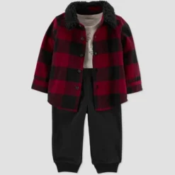 Carter's Just One You®️ Baby Boys' Plaid Shacket & Bottom Set - Red/Black