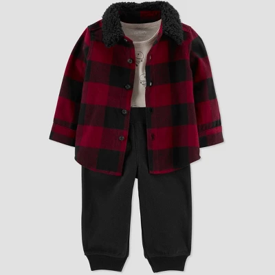 Carter's Just One You®️ Baby Boys' Plaid Shacket & Bottom Set - Red/Black 3 Carter's Just One You®️ Baby Boys' Plaid Shacket & Bottom Set - Red/Black
