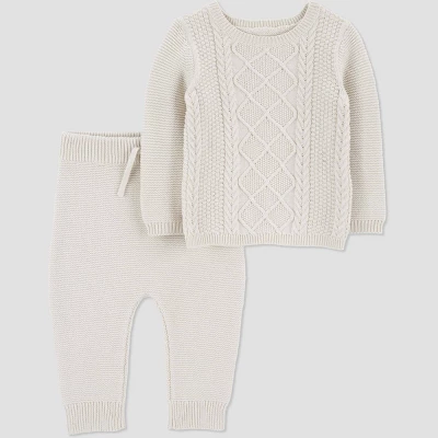 Carter's Just One You®️ Baby Boys' Cable Knit Sweater & Bottom Set - Cream 4 Carter's Just One You®️ Baby Boys' Cable Knit Sweater & Bottom Set - Cream - Image 2