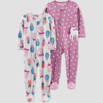 Carter's Just One You®️ Toddler Girls' 2pk Penguins And Polka Dot Unicorn Fleece Footed Pajama - Gray/Purple 5 Carter's Just One You®️ Toddler Girls' 2pk Penguins And Polka Dot Unicorn Fleece Footed Pajama - Gray/Purple - Image 3