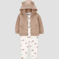 Carter's Just One You® Baby Boys' 3pc French Terry Bear Sweatshirt And Pants Set - Brown