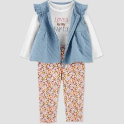 Carter's Just One You® Baby Girls' Quilted Cardigan Vest Top & Bottom Set - Blue