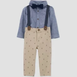 Carter's Just One You® Toddler Boys' Anchor Chambray Suspender Set - Khaki/Blue