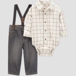 Carter's Just One You® Baby Boys' 2pc Plaid Suspender Top & Bottom Set - Ivory -Carter's Just One You®️ GUEST ae507eff 5042 4021 8aef d7ffc0b04bf1