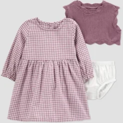 Carter's Just One You® Baby Girls' 3pc Gingham Dress Sweater Set - Plum -Carter's Just One You®️ GUEST b31bc5f3 9efd 4ac8 9d8b 9773dbe80dff