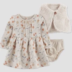 Carter's Just One You®️ Baby Girls' Floral Fleece Vest & Dress Set - Cream -Carter's Just One You®️ GUEST b3431356 3e67 451a 9916 c359e4a8c453