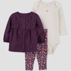 Carter's Just One You®️ Baby Girls' Floral Top & Bottom Set - Dark Purple/Cream -Carter's Just One You®️ GUEST b4522d7a 978c 48e8 9d52 fbfc8c13bfdd