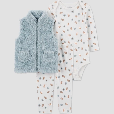 Carter's Just One You®️ Baby Girls' Floral Sherpa Vest & Bottom Set - Blue 6 Carter's Just One You®️ Baby Girls' Floral Sherpa Vest & Bottom Set - Blue - Image 4