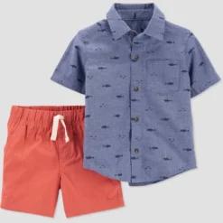 Carter's Just One You® Toddler Boys' Chambray Shark Top & Bottom Set - Blue/Coral -Carter's Just One You®️ GUEST cb51601a 0d4b 475b 850b e56c06488524