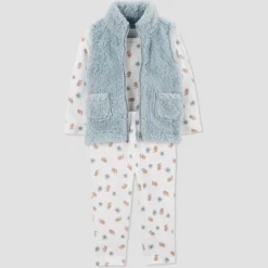 Carter's Just One You®️ Baby Girls' Floral Sherpa Vest & Bottom Set - Blue