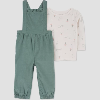 Carter's Just One You®️ Baby Girls' Floral Top & Overalls Set - Green 6 Carter's Just One You®️ Baby Girls' Floral Top & Overalls Set - Green - Image 4