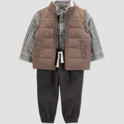 Carter's Just One You® Baby Boys' 3pc Top & Bottom Vest Set - Brown/Gray