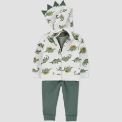 Carter's Just One You® Baby Boys' 3pc French Terry Dinosaur Sweatshirt, Short Sleeve Bodysuit & Pants Set - Green